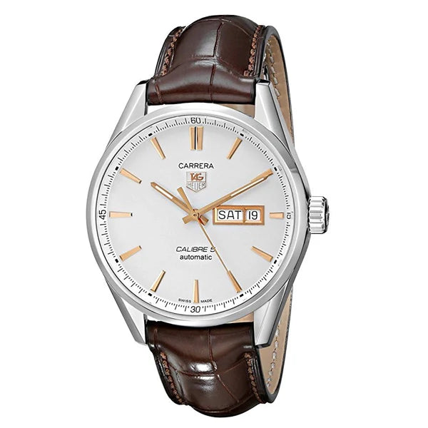  Shop Authentic Tag Heuer Carrera Calibre 5 Automatic White Dial Brown Leather Strap Watch for Men - WAR201D.FC6291 - Luxxuri