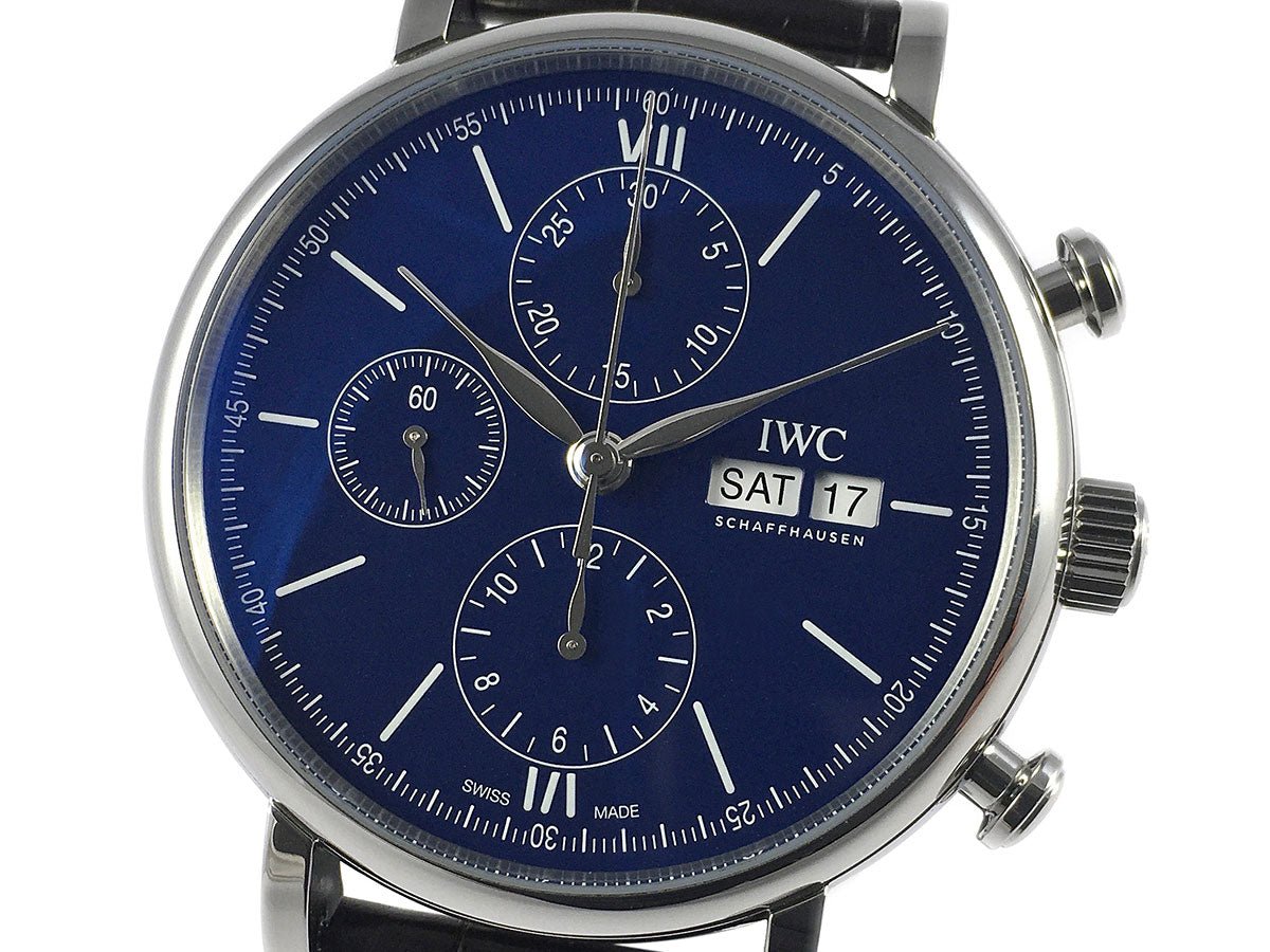  Shop Authentic IWC Portofino Chronograph Blue Dial Black Leather Strap Watch for Men - IW391023 - Luxxuri