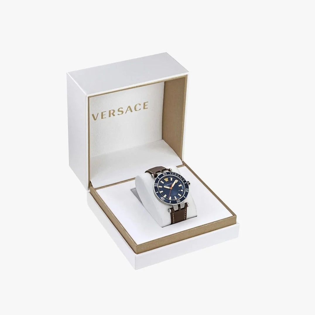  Shop Authentic Versace Greca Sport Analog Blue Dial Brown Leather Strap Watch For Men - VEZ300121 - Luxxuri