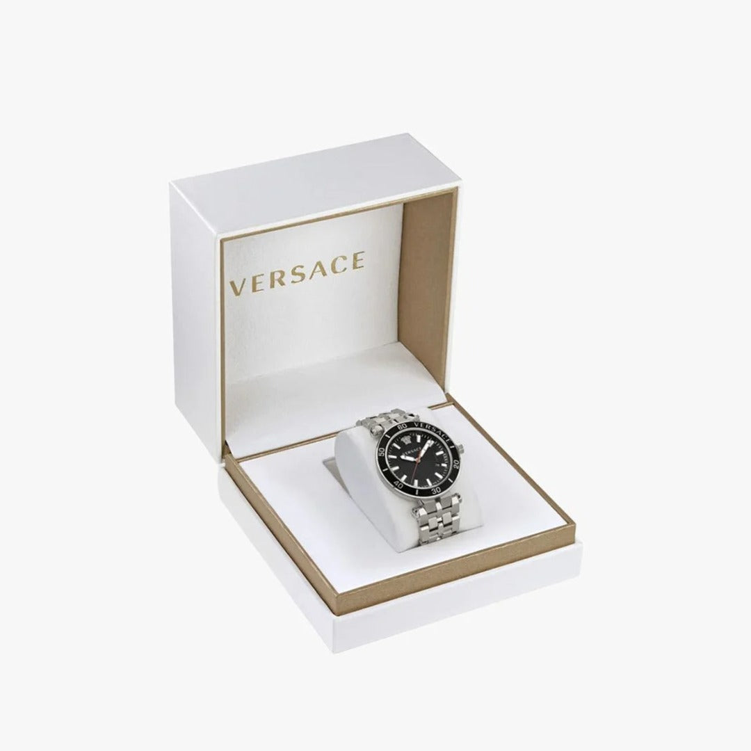  Shop Authentic Versace Greca Sport Quartz Black Dial Silver Steel Strap Watch For Men - VEZ300321 - Luxxuri
