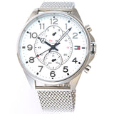  Shop Authentic Tommy Hilfiger Dean Chronograph White Dial Silver Mesh Bracelet Watch for Men - 1791277 - Luxxuri