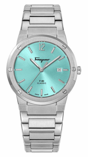  Shop Authentic Salvatore Ferragamo F-80 Classic Tiffany Blue Dial Silver Steel Strap Watch for Men - SFDT02323 - Luxxuri