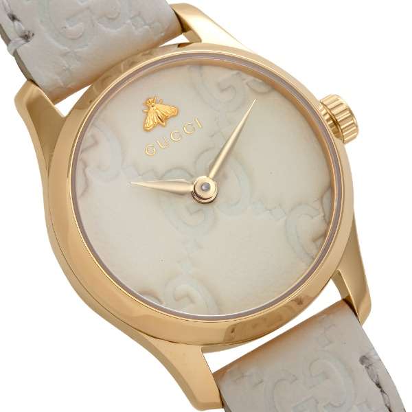 Gucci G Timeless Quartz White Dial White Leather Strap Watch For Women - YA126580A