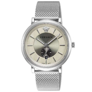  Shop Authentic Versace V-Circle Silver Dial Silver Mesh Bracelet Watch for Men - VBQ060017 - Luxxuri