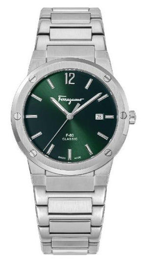  Shop Authentic Salvatore Ferragamo F-80 Classic Green Dial Silver Steel Strap Watch for Men - SFDT02123 - Luxxuri
