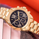  Shop Authentic Michael Kors Bradshaw Chronograph Black Dial Gold Steel Strap Watch For Women - MK6959 - Luxxuri