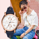  Shop Authentic Fossil Original Boyfriend Chronograph White Dial Navy Blue Leather Strap Watch for Women - ES3838 - Luxxuri