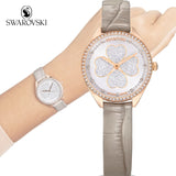  Shop Authentic Swarovski Attract Clover Crystals Silver Dial Grey Leather Strap Watch for Women - 5653350 - Luxxuri