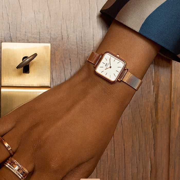  Shop Authentic Daniel Wellington Quadro Studio White Dial Rose Gold Mesh Strap Watch For Women - DW00100517 - Luxxuri