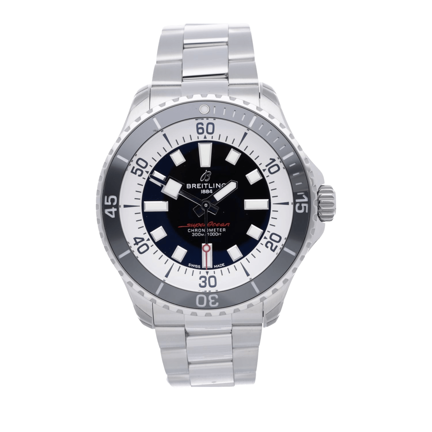 Breitling Superocean Automatic 44mm Black Dial Silver Steel Strap Watch for for Men - A17376211B1A1