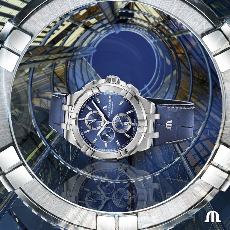  Shop Authentic Maurice Lacroix Aikon Chronograph Blue Dial Blue Leather Strap Watch for Men - AI1018-SS001-430-1 - Luxxuri