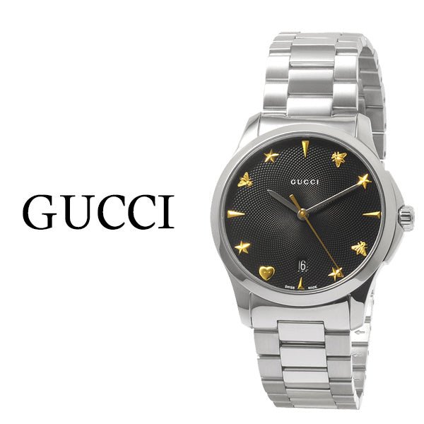 Gucci G Timeless Black Dial Silver Steel Strap Watch For Women - YA1264029