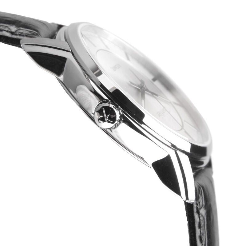  Shop Authentic Calvin Klein Infinity Silver Dial Black Leather Strap Watch for Men - K5S341C6 - Luxxuri