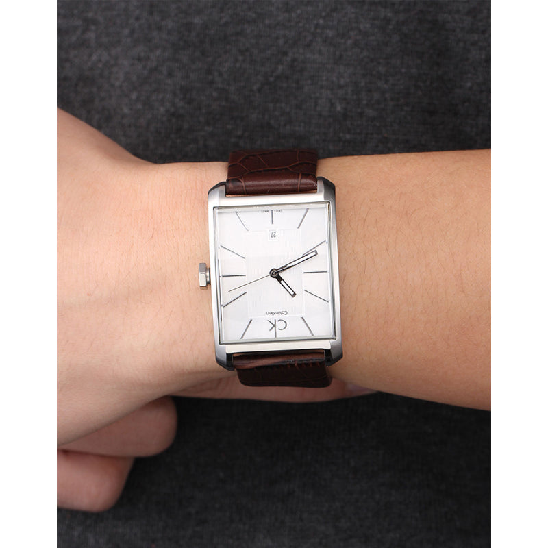  Shop Authentic Calvin Klein Window Silver Dial Brown Leather Strap Watch for Women - K2M23126 - Luxxuri