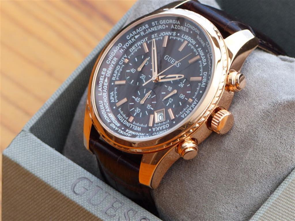  Shop Authentic Guess Pursuit Chronograph Brown Dial Brown Leather Strap Watch for Men - W0500G3 - Luxxuri