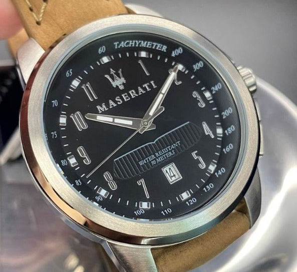 Shop Authentic Maserati Successo Black Dial Beige Leather Strap Watch For Men - R8851121004 - Luxxuri
