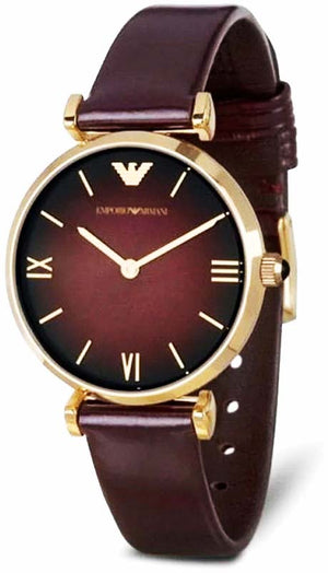  Shop Authentic Emporio Armani Gianni T Bar Burgundy Dial Burgundy Leather Strap Watch For Women - AR1757 - Luxxuri