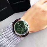  Shop Authentic Emporio Armani Renato Chronograph Green Dial Brown Leather Strap Watch For Men - AR2493 - Luxxuri
