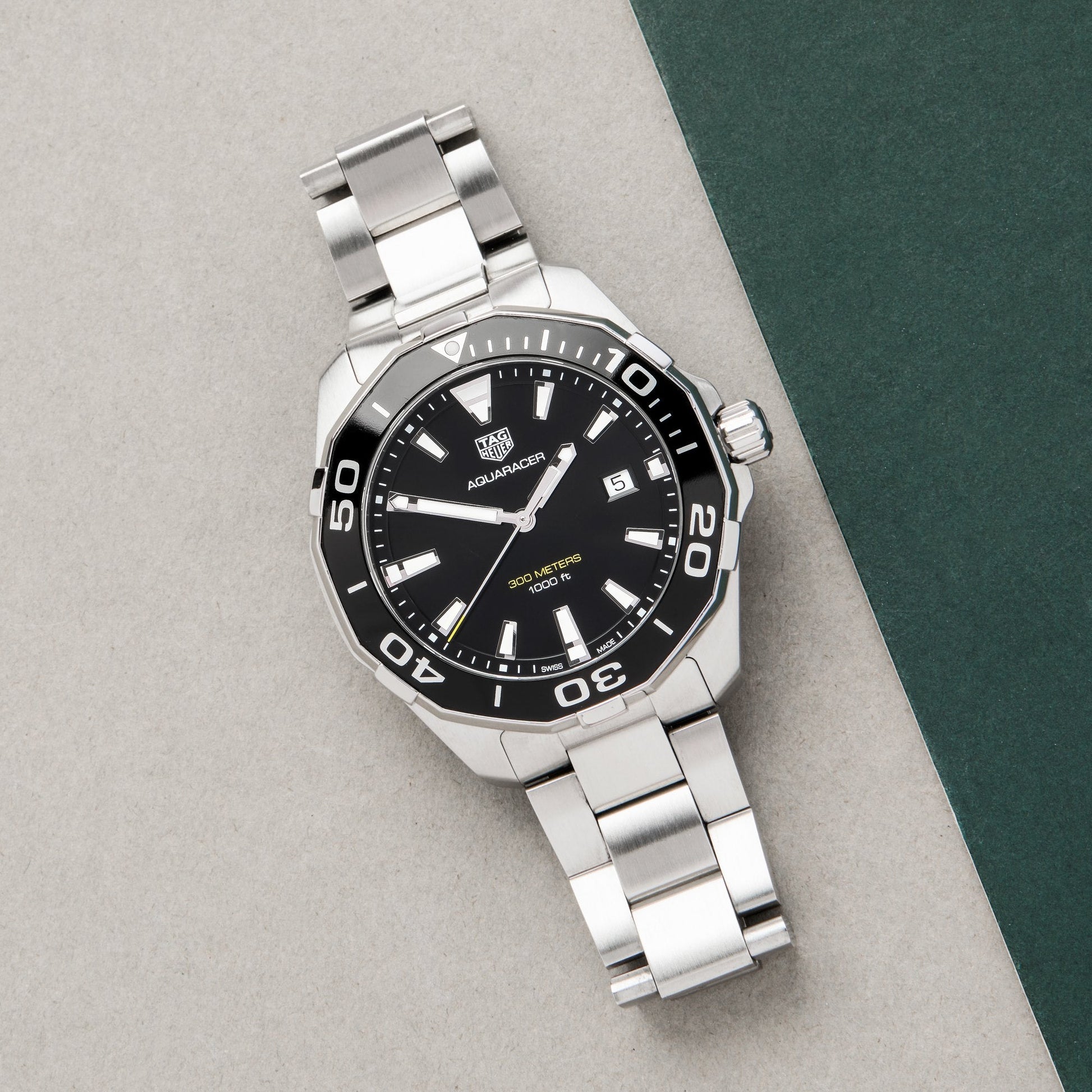  Shop Authentic Tag Heuer Aquaracer Quartz Black Dial Silver Steel Strap Watch for Men - WAY101A.BA0746 - Luxxuri