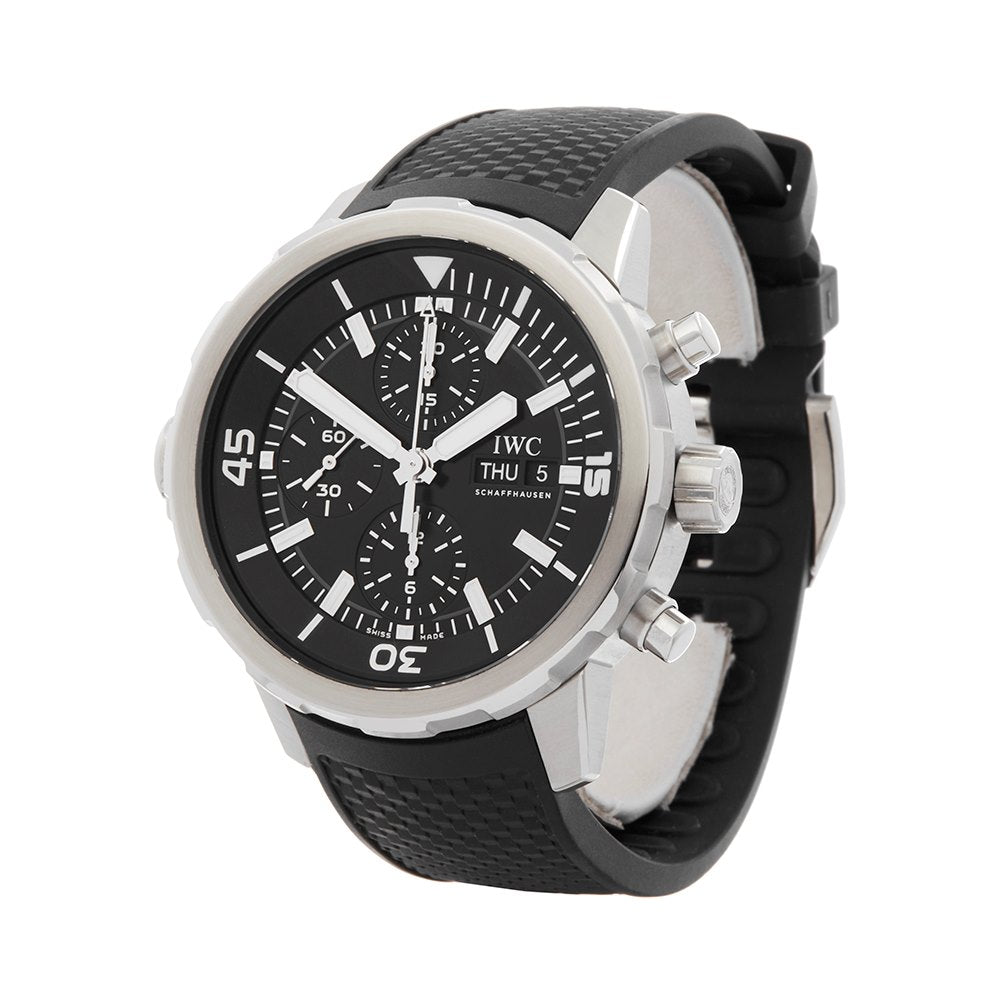  Shop Authentic IWC Aquatimer Chronograph Black Dial Black Leather Strap Watch for Men - IW376803 - Luxxuri
