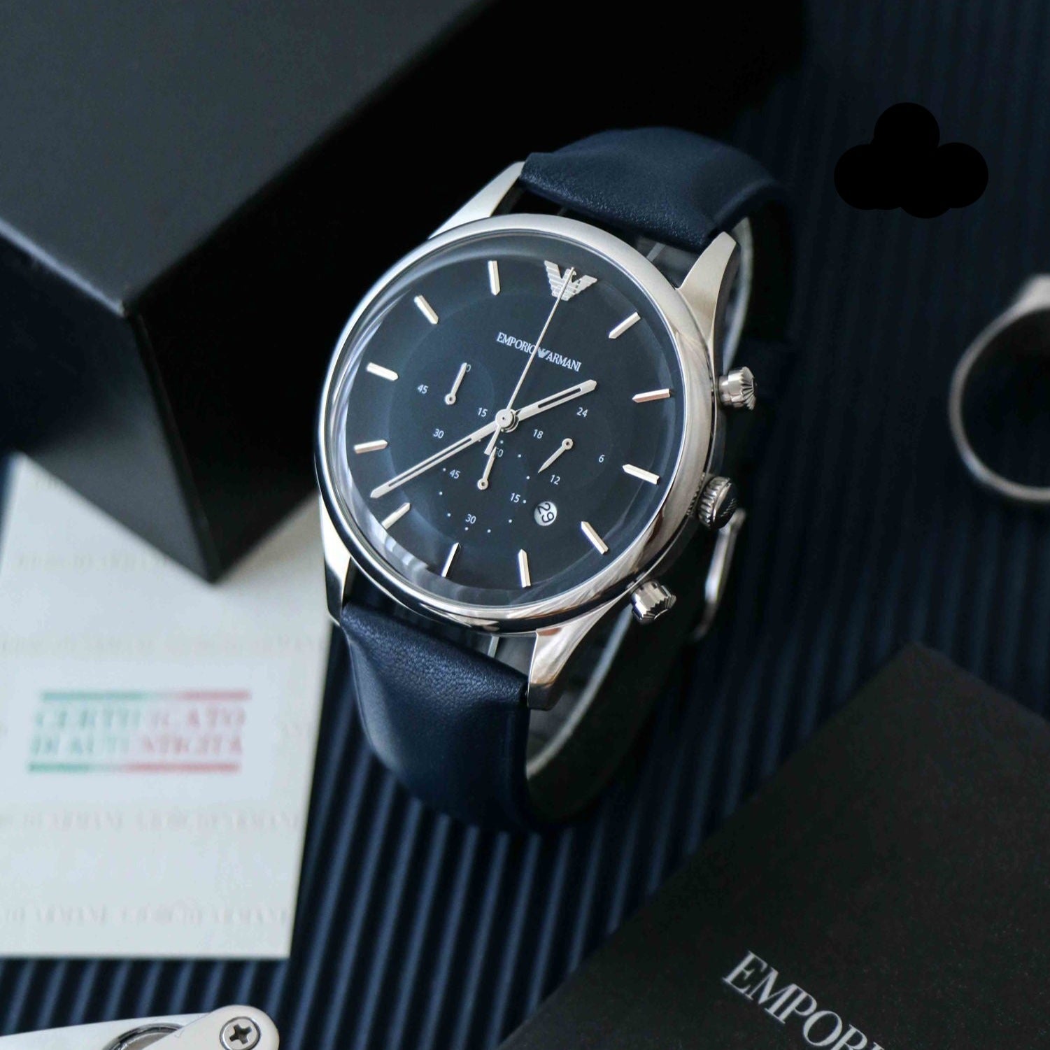  Shop Authentic Emporio Armani Lambda Chronograph Blue Dial Blue Leather Strap Watch For Men - AR11018 - Luxxuri