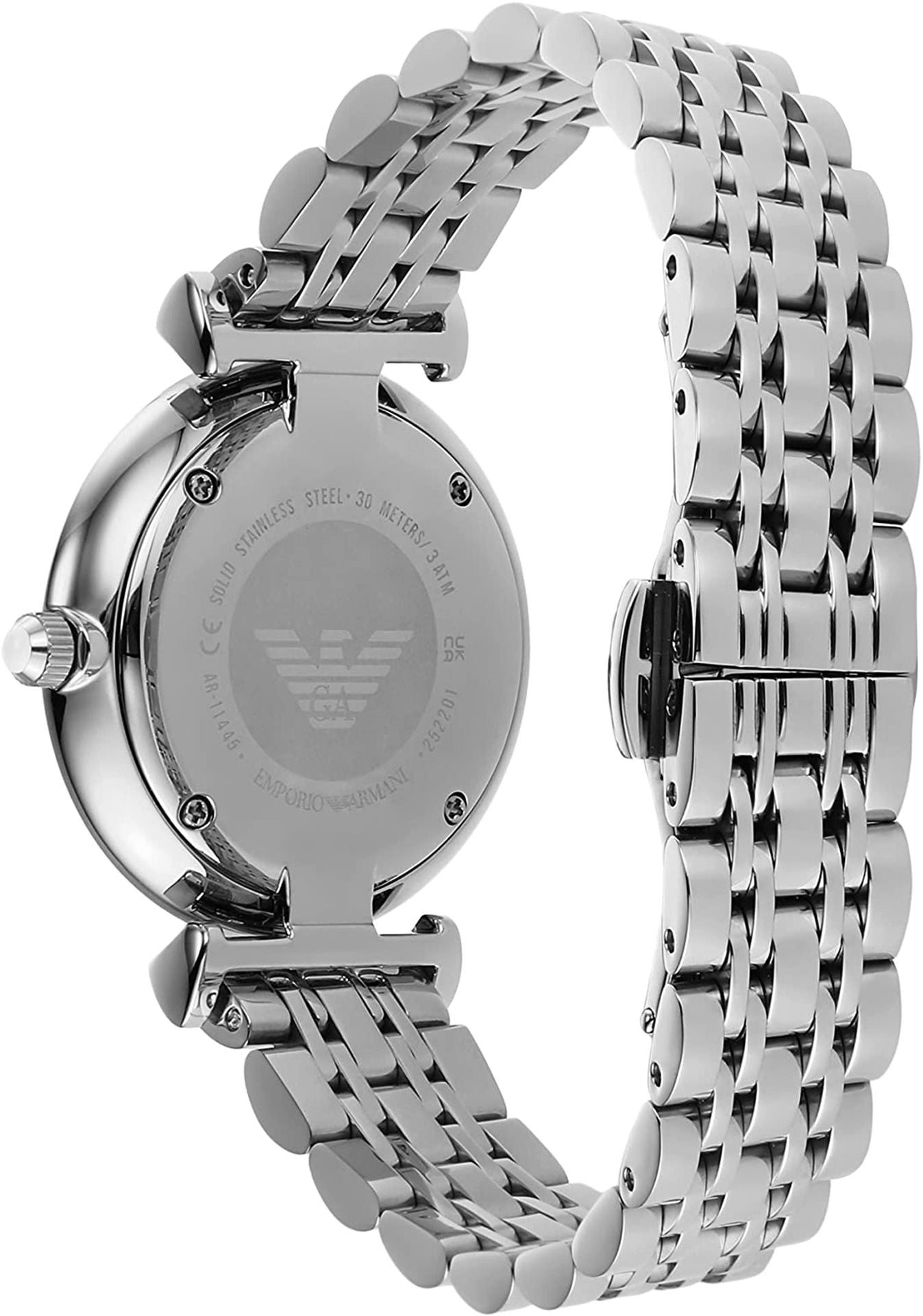 Emporio Armani Gianni T-Bar Quartz Silver Dial Silver Steel Strap Watch For Women - AR11445