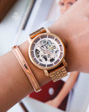  Shop Authentic Fossil Boyfriend Automatic Skeleton Rose Gold Dial Rose Gold Steel Strap Watch for Women - ME3065 - Luxxuri