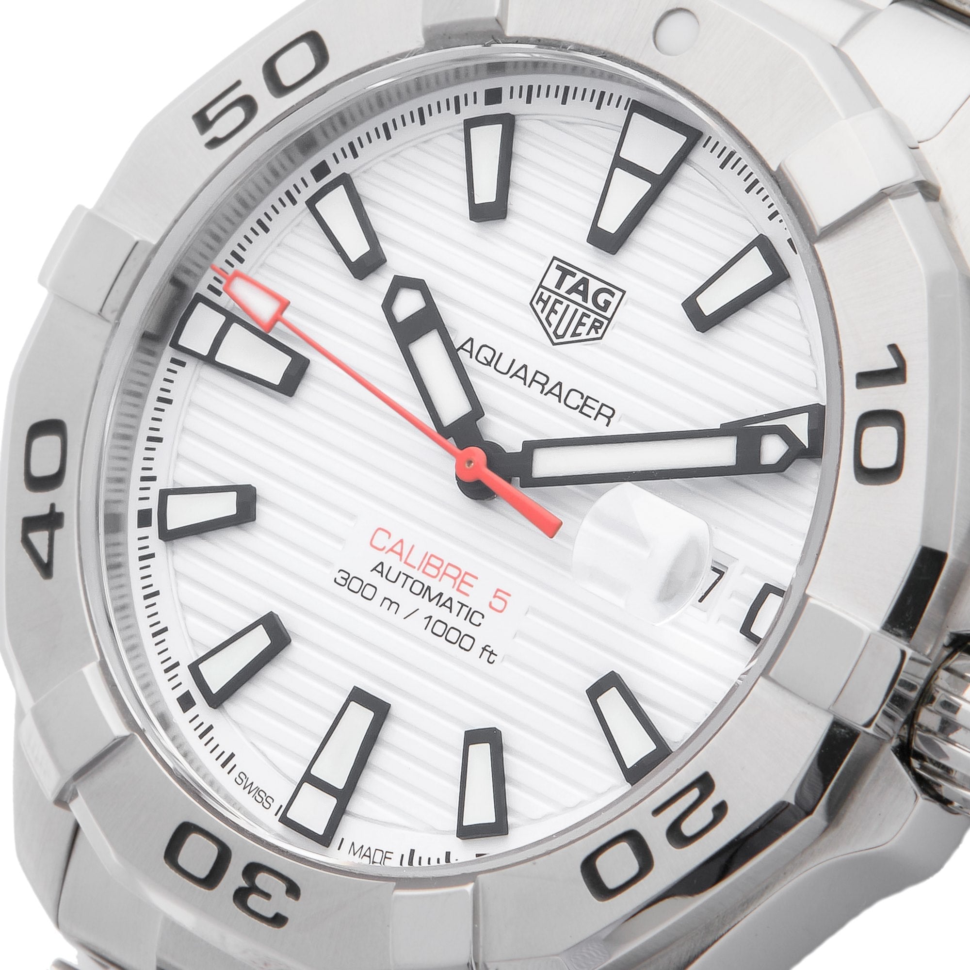 Tag Heuer Aquaracer Calibre 5 Automatic White Dial Silver Steel Strap Watch for Men - WAY2013.BA0927
