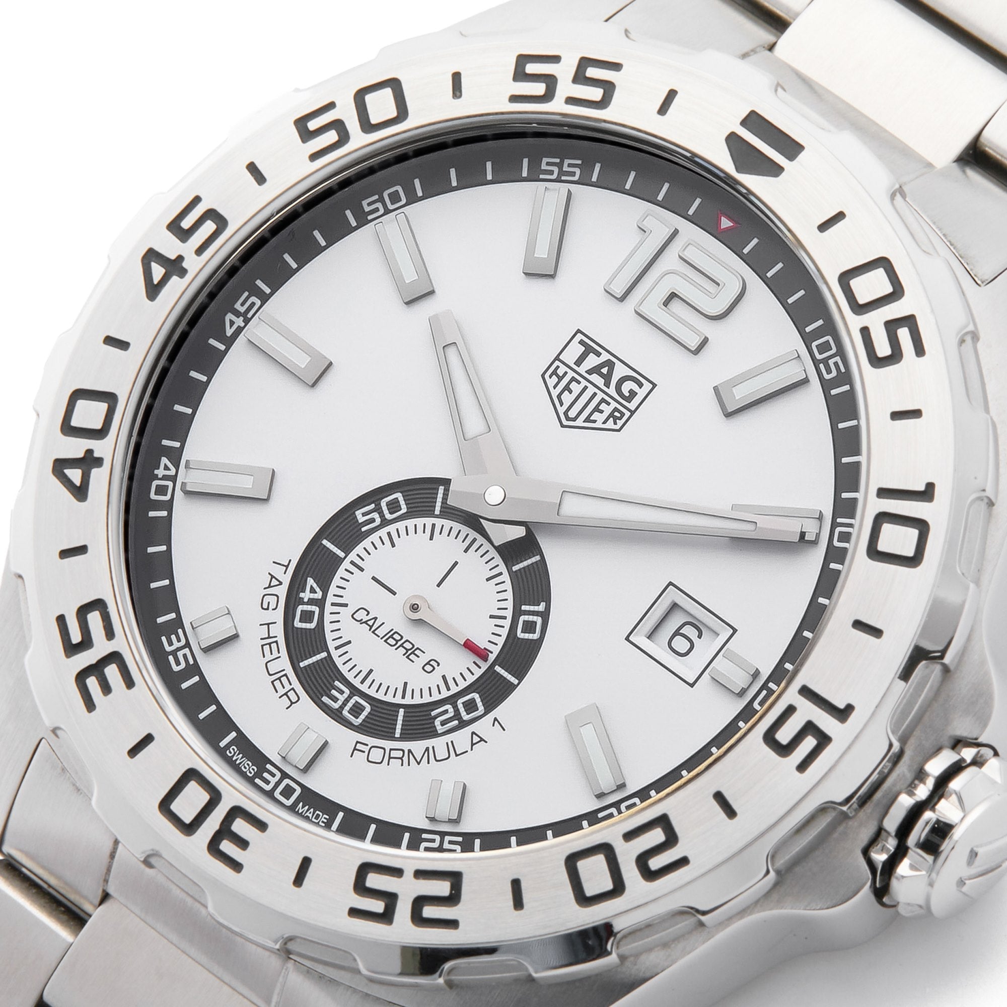 Tag Heuer Formula 1  Calibre 6 Automatic White Dial Silver Steel Strap Watch for Men - WAZ2013.BA0842