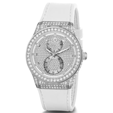  Shop Authentic Guess Princess Crystals Silver Dial White Silicone Strap Watch For Women - GW0439L1 - Luxxuri