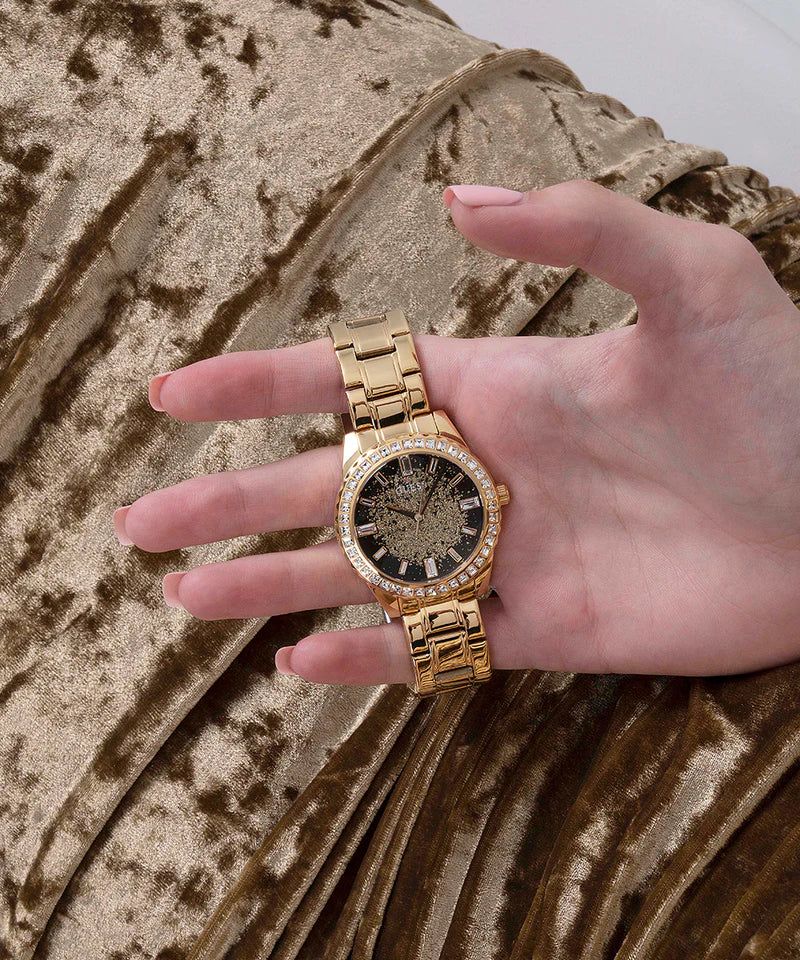  Shop Authentic Guess Night Life Diamonds Black Dial Gold Steel Strap Watch for Women - GW0405L2 - Luxxuri