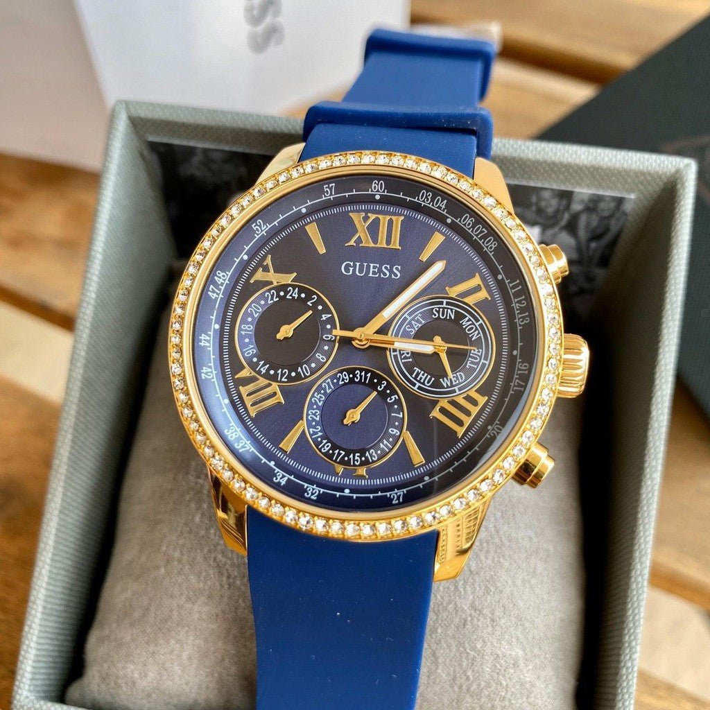  Shop Authentic Guess Sunrise Blue Dial with Diamonds Blue Rubber Strap Watch For Women - W0616L2 - Luxxuri