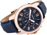  Shop Authentic Fossil Grant Chronograph Blue Dial Blue Leather Strap Watch for Men - FS4835 - Luxxuri