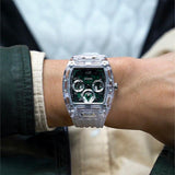  Shop Authentic Guess Phoenix Quartz Green Dial Transparent Silicone Strap Watch For Men - GW0499G8 - Luxxuri