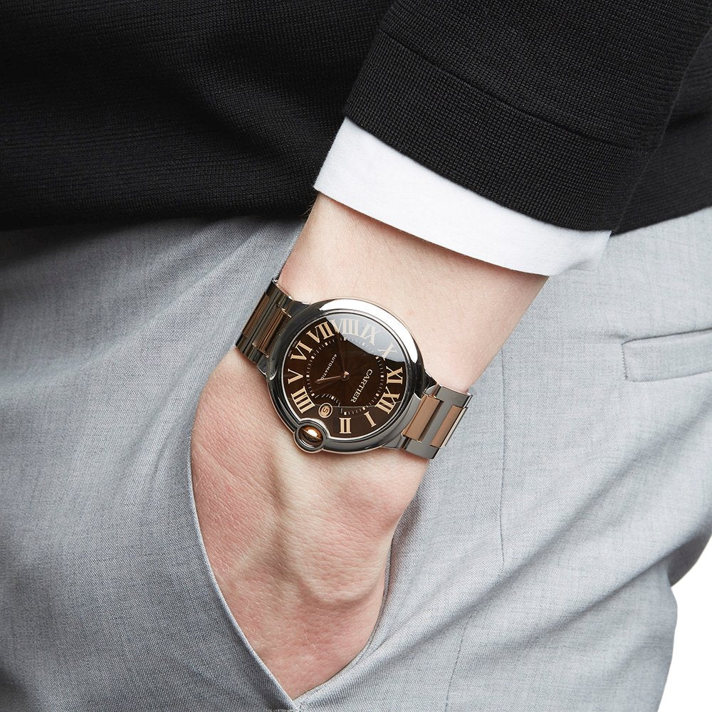  Shop Authentic Cartier Ballon Bleu de Cartier Brown Dial Two Tone Steel Strap Watch for Men - W6920032 - Luxxuri