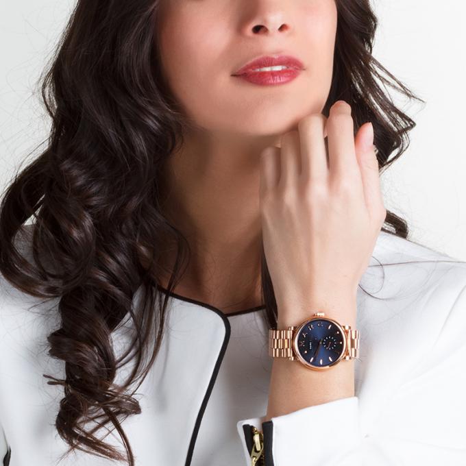 Marc Jacobs Baker Blue Dial Rose Gold Steel Strap Watch for Women - MBM3330