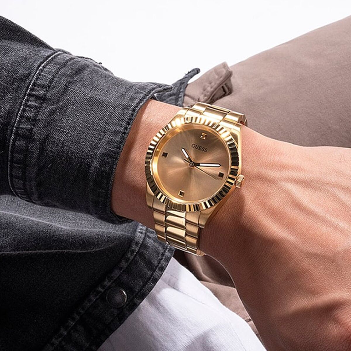  Shop Authentic Guess Connoisseur Analog Gold Dial Gold Steel Strap Watch For Men - GW0542G2 - Luxxuri