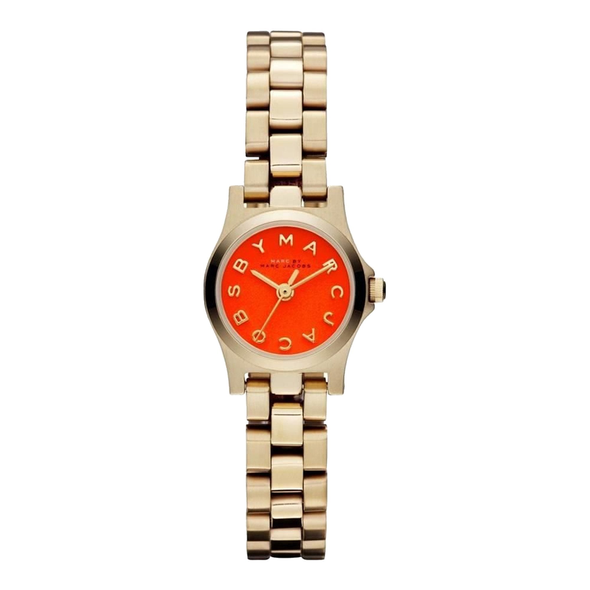 Marc Jacobs Henry Dinky Red Dial Gold Steel Strap Watch for Women - MBM3202