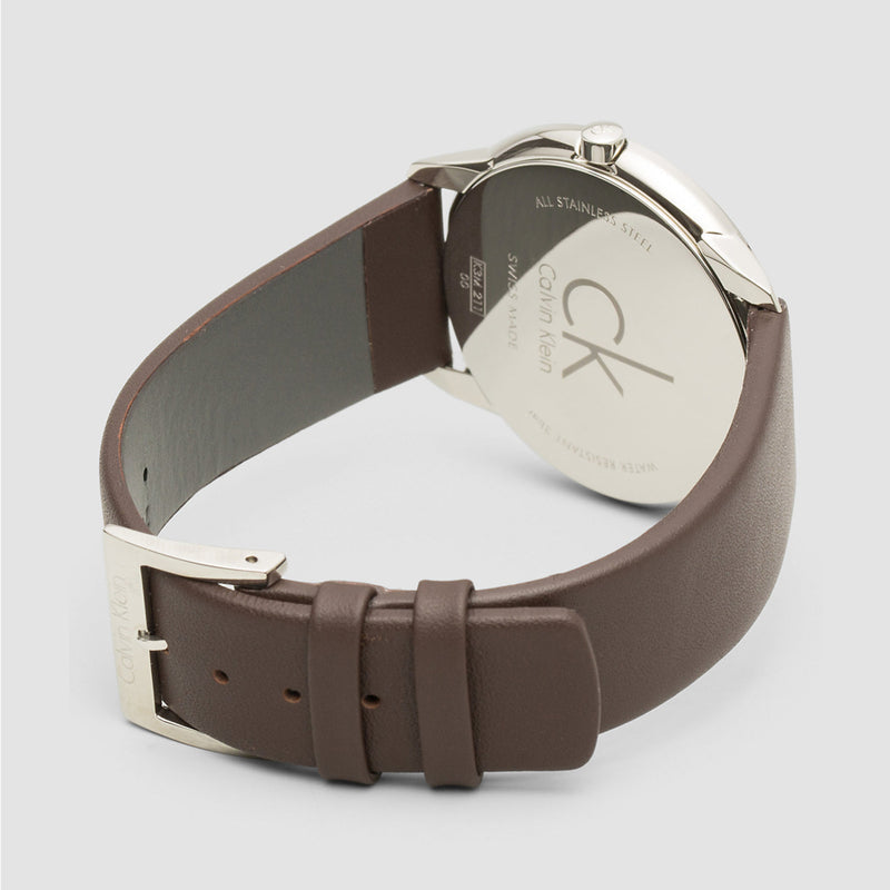  Shop Authentic Calvin Klein Minimal Silver Dial Brown Leather Strap Watch for Men - K3M211G6 - Luxxuri