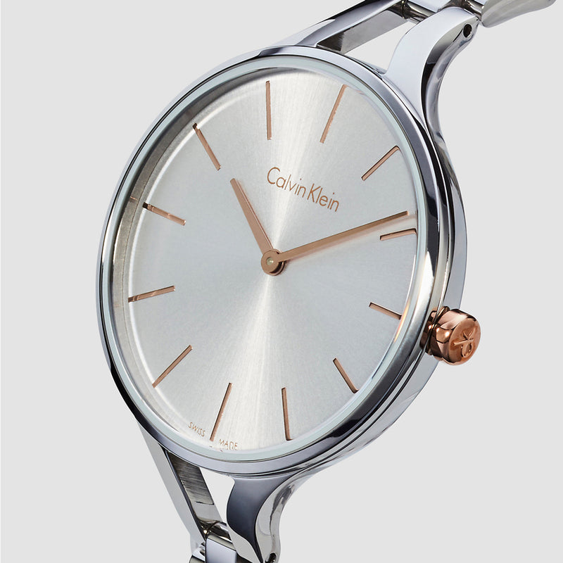  Shop Authentic Calvin Klein Graphic Silver Dial Silver Steel Strap Watch for Women - K7E23B46 - Luxxuri