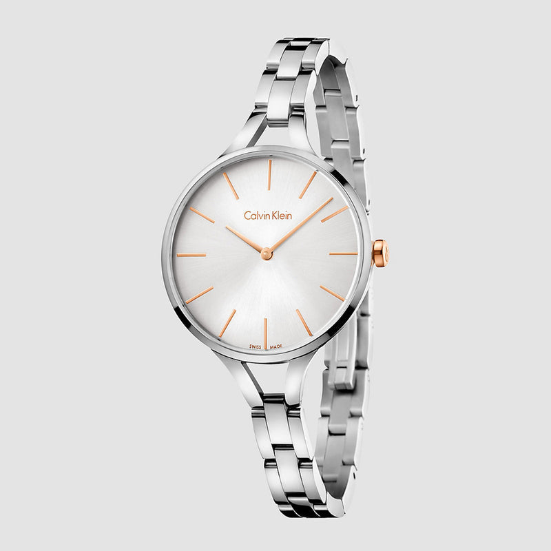  Shop Authentic Calvin Klein Graphic Silver Dial Silver Steel Strap Watch for Women - K7E23B46 - Luxxuri