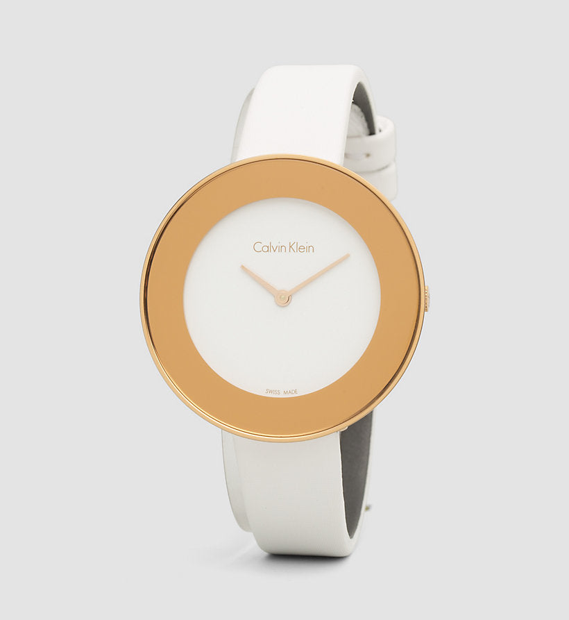  Shop Authentic Calvin Klein Chic White Dial White Leather Strap Watch for Women - K7N236K2 - Luxxuri