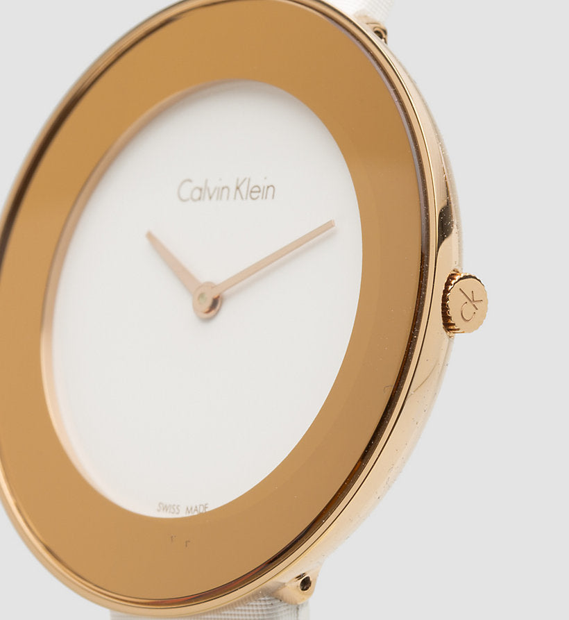  Shop Authentic Calvin Klein Chic White Dial White Leather Strap Watch for Women - K7N236K2 - Luxxuri