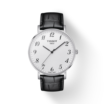 Tissot Everytime Large White Dial Black Leather Strap Watch For Men - T109.610.16.032.00