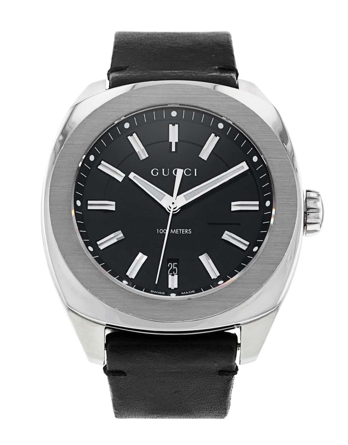  Shop Authentic Gucci GG2570 Black Dial Black Leather 44mm Watch For Men - YA142208 - Luxxuri