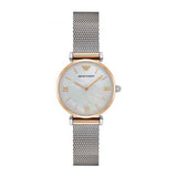  Shop Authentic Emporio Armani Gianni T Bar Mother of Pearl Dial Silver Mesh Bracelet Watch For Women - AR2068 - Luxxuri