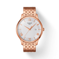 Tissot T Classic Tradition White Dial Rose Gold Steel Strap Watch For Women - T063.610.33.038.00