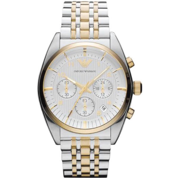  Shop Authentic Emporio Armani Classic Chronograph White Dial Two Tone Steel Strap Watch For Men - AR0396 - Luxxuri