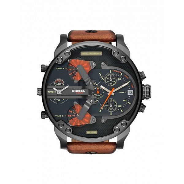Diesel Mr Daddy 2.0 Black Dial Brown Leather Strap Watch For Men - DZ7332