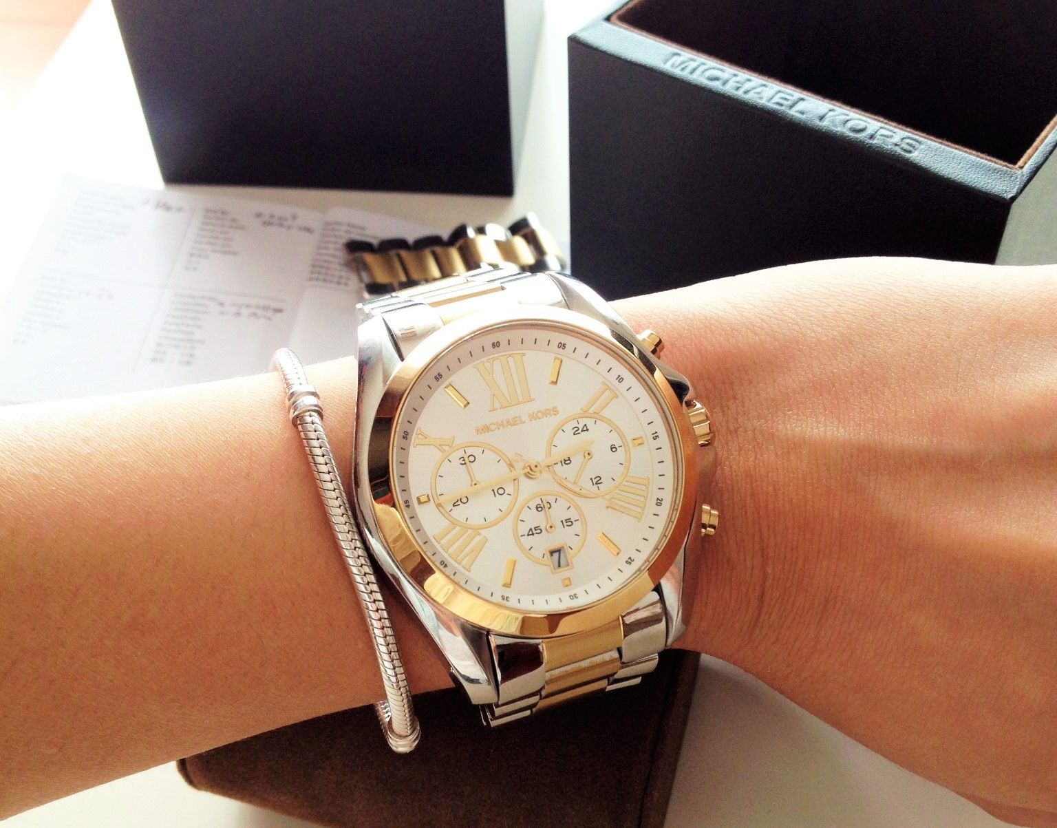 Michael Kors Bradshaw Silver Dial Two Tone Steel Strap Watch for Women - MK5627